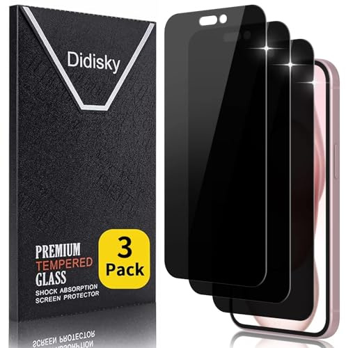 Didisky 3-Unidades Privacidad de Cristal Vidrio Templado Protector de Pantalla para iPhone 15 6.1'' (No para iPhone 15 PRO), Anti-voyeur, Antihuellas, Sin Burbujas, Fácil de Limpiar, 9H Dureza