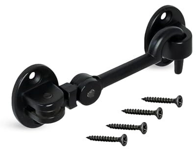 Gedotec Gancio tempesta in metallo nero, 106 x 37 mm, 1 pezzo, gancio per porta, gancio per cabina, con piastra e viti di fissaggio per porta del garage, finestre, porta del fienile, chiavistello da
