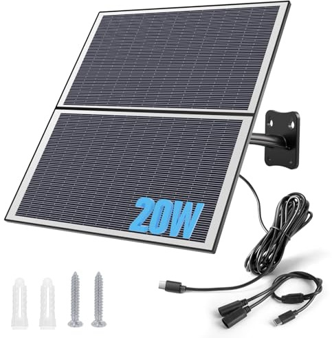 Xega 20W Solarpanel für Akku Überwachungskamera Aussen, Schwarz | Type-C Schnittstelle, Für Solar IP Kamera, 3 Meter Kabel
