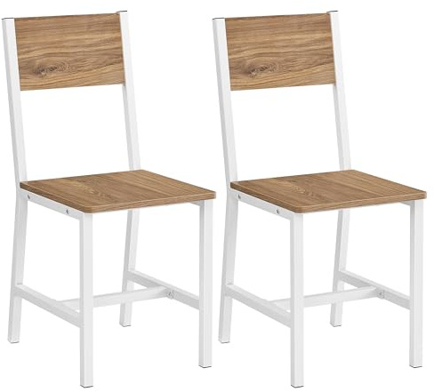 VASAGLE Sedie da Pranzo, Set di 2 Sedie da Cucina, Struttura in Acciaio, Stile Industriale, per Sala da Pranzo, Soggiorno, Cucina, Marrone Grano e Bianco Nuvola LDC092W01