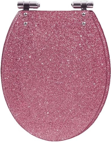 Glitzernder Toilettensitz, Runder 16,5-Zoll-Toilettensitzbezug Mit Langsam Schließendem Toilettendeckel, Schnellverschluss, Rutschfeste Toilettensitze Aus Sicherem Harzmaterial (Pink Rosa)