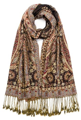 QIUTIMIY Paisley-Pashmina-Schal für Damen, wendbar, Vintage-Jacquard-Pashmina-Rave-Schal mit Fransen für Abendveranstaltungen, Hochzeiten