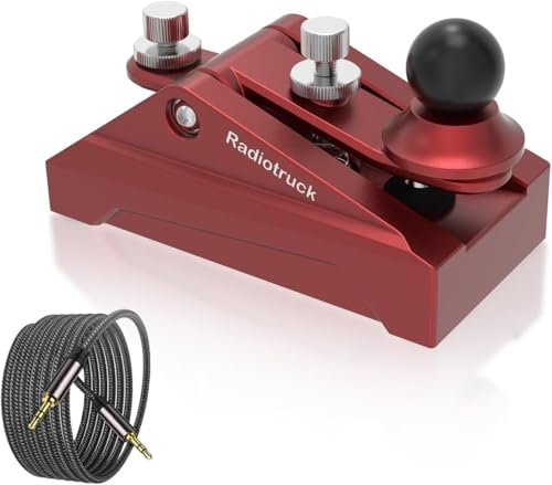 CW Clé à code morse – Clé télégraphique de poche en alliage d'aluminium avec base grise pour opérateurs de radio amateur, tension réglable (rouge)