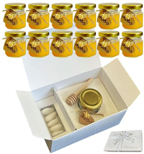 Regalami. Shop Honiggläser, 6 Gastgeschenke für alle Zeremonien, komplett mit Schachtel, Konfektbehälter und Kärtchen (meine, 6)