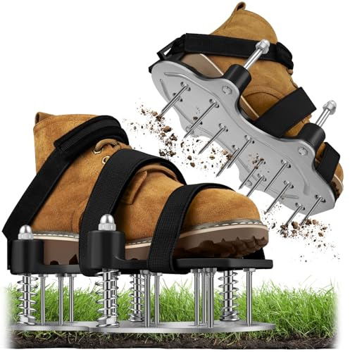 ZDDGNN Rasenlüfter Schuhe, Doppellagig Nagelschuhe Rasenbelüfter Vertikutierer mit Verstellbarem Riemen und Aerifizierer für Gartenrasen, Boden Belüftung Rasen mit Eisen Spikes