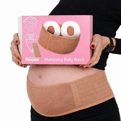 Pregnancy Belly Band with Extender by LoveNoobs™, Adjustable One Size Fits All Maternity Belly Band, Back and Pelvic Support, Breathable Mesh, Nude