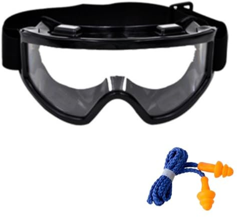 Gafas de Protección trabajo, Antivaho, Antipolvo, gafas de seguridad para Laboratorio,Bricolaje y ámbito profesional. Este pack incluye unos tapones para los oidos (negras)