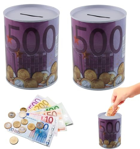 FairyPeach Alcancía de Euros*2pcs, 11x7.5 cm Alcancía de Metal, 100/200 Hucha Euro, Alcancía Que No Puede Abrir, Alcancía Billetes de Euro, Caja Ahorro Dinero Euro Grande, Regalo Creativo (500+500)