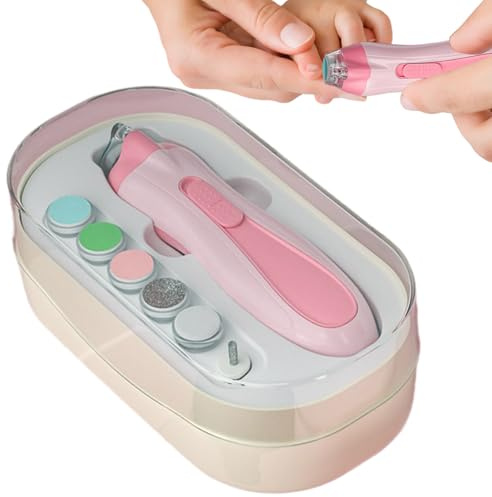 Uhngw Electric Nail File for Baby,Electric Nail Cutter | Trim Buffer Kit with Led Light Anti-Pinch Battery Powered Children's Manicure Care Set for Boys Girls Babies Daily Use