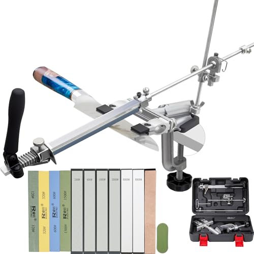 CWOVRS Affilacoltelli, RX-009 Affilacoltelli Professionale, Rotazione a 360°, Aggiorna Clip per Coltelli ad Angolo Fisso e Regolabile, Kit Sistema per Affilare i Coltelli da Chef, 10 Pietre Kit