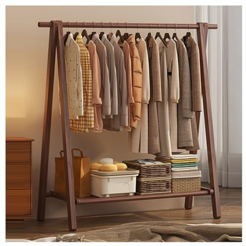 BEARQUN kleiderständer holz Garderobe, Faltbare Vintage Garderobenständer holz, Stand Kleiderständer mit ablage und 2 Haken, kleiderstange freistehend, Natürliche Buche, Hoch : 150CM