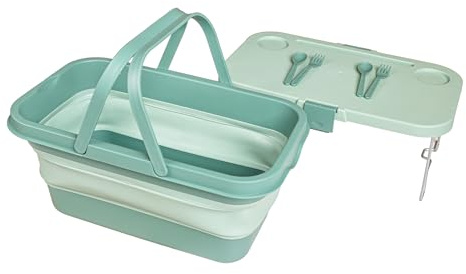 Turtle Klappbarer Picknickkorb mit Tisch, 17 Liter, Integriertes Besteck, Vielseitig und Praktisch für Picknick, Camping, Reisen und Outdoor-Abenteuer | GRÜN