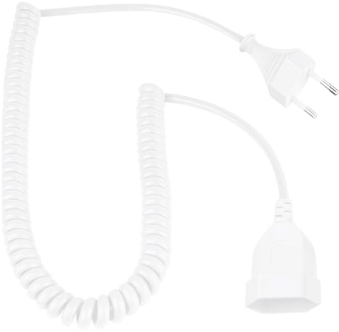 Leloco Spiralkabel Verlängerung 3,0m - Eurostecker Flachstecker Spiralkabel 2 adrig Netzkabel Verlängerungskabel für TV, Spielekonsole, Haushaltsgeräte,Büro, Außenbereich（Weiß）