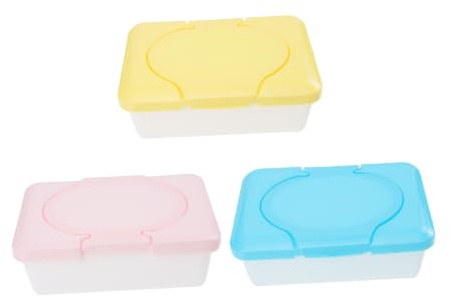 3 Stück Feuchttücherbox Tragbar mit Deckel, aus Kunststoff für Kosmetik | Wiederverwendbar, Leicht und Platzsparend, für Esstisch oder Schreibtisch, Schlichtes Design Zufällige Farbe