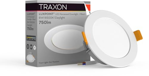 TRAXON LUXPOINT® Placa downlight LED - Filbert Circular 6W Luz Cálida 3000K 440Lm PS techo Empotrable Driver integrado, Corte techo Ø 75-80mm IP20 interior (Luz Cálida 3000K, Pack 2 und 6W)