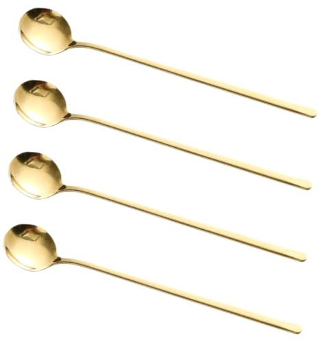 Gatuida 4 piezas Cucharillas Largas Inoxidable Dorado para Café Azúcar y Especias Cucharas de Mango para Bebidas Frías y Postres Resistentes y Pulidas para Uso Doméstico
