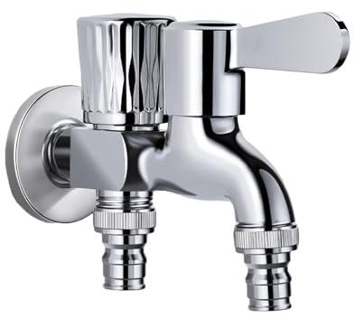 SXWYLZ Messing Kaltwasserhahn Wandmontage Doppelwasserhahn Waschmaschine Wasserhahn Doppelanschluss 1/2 Zoll für Wäsche, Chrom
