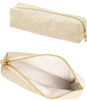 Forevat Federmäppchen Cord-Stoff, Federtasche, Portable Schulmäppchen Pencil Case, Große Kapazität Mäppchen mit praktischem Reißverschluss, für Teenager Schule, Büro (Beige)