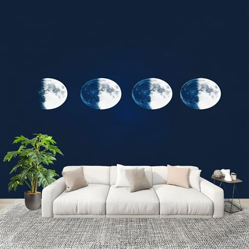 Mural Papel Pintado 3D 400x280cm Tema De Las Fases Lunares Fotomurales Tejido No Tejido Antiarrugas Póster Azul Del Espacio Profundo Murales Fotográfico Moderno Decoración de Paredes