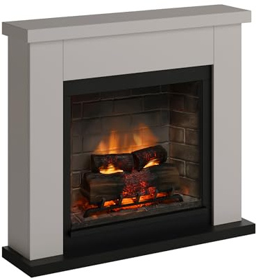 TAGU Frode Elektrokamin mit PowerFlame 2, Heizung und Thermostat, Knistern, Wi-Fi und Umgebungslicht (Hellbeige)