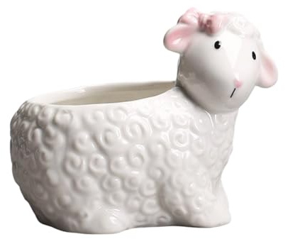 FANSHINUO Creative Sheep Pot de fleurs sentimentales en céramique pour la maison, terrasse, plante de jardinage à l'intérieur avec une bonne ventilation animal moulé arbuste fleur