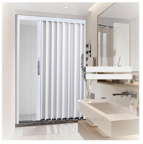 Inredningsdörr av typen dragspel, Skjutdörr i aluminium med dragspelsfunktion och lås, rumsavdelare, gråvit, flera storlekar(White,WxH-3.5X7ft (107x213cm))