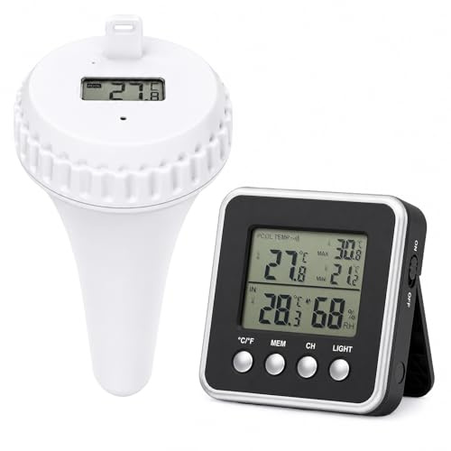 Trådlös digital pooltermometer, 152 m flytande termometer, IPX8 vattentät, vattentemperaturmonitor med bakgrundsbelyst display för pool, bubbelpool, bad, simning