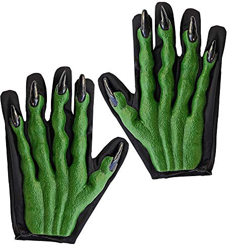 W WIDMANN MILANO Party Fashion - Hexenhandschuhe, 1 Paar | Grün-Schwarz, 3D-Optik mit langen Fingern und schwarzen Nägeln, Kostümaccessoire für Halloween und Karneval