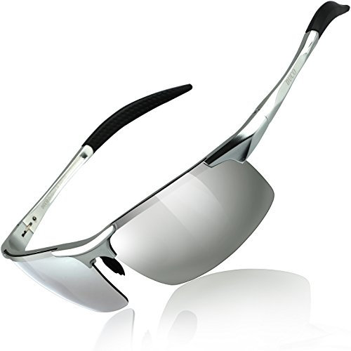 DUCO Herren Sportbrille Polarisierte Sonnenbrille Fahrerbrille Ultraleichte Al-Mg Metallrahmen UV400-Schutz Männer Sonnenbrillen 8177S (Silber, Mercury Spiegel)