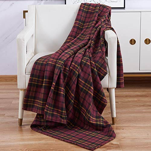 Adore Home Soft and Warm Single 120x150cm Tartan Check Printed Fleece Throw for Sofa Bed Travel Car Blanket (Brown, Check)