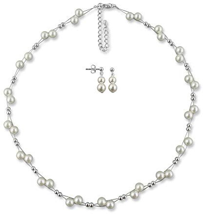 Rivelle Damen Brautschmuck 2er Set creme Schmuckset Perlen Kette Collier Ohrringe Hochzeit Geschenkbox