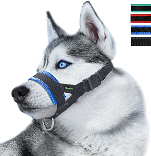 ILEPARK Maulkorb aus Nylon um Hunde vom Beisen, Bellen und Kauen abzuhalten, anpassbare Schlinge (XXL,Blau)