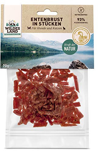 Wildes Land - Entenbrust in Stücken - 70 g - Kausnack für Katzen - Natürlich belohnen - getreidefrei - Frisches, schonend getrocknetes Fleisch - Hoher Fleischanteil - Fettarm