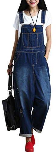 Youlee Mujer Pantalones de pierna ancha Peto de mezclilla Monos Pantalones Monos Style 8 Blue