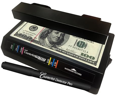 Dri Mark Tri Test - Counterfeit Bill Detector Machine w/AC Adapter - 3 Tests in 1 - Paper, Security Strip and Watermark Tests, Accurate Money Tester Machine with Counterfeit Detection Pen