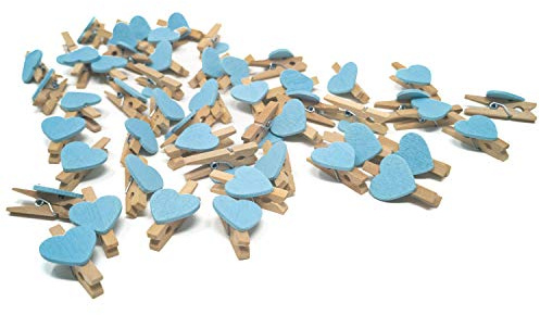 Oblique Unique® Mini Herz Holz Wäscheklammern 50 Stück Herzen Holzklammern Deko Klammern für Geschenkverpackung Namenskärtchen Hochzeit UVM. Blau Rosa (Blau)