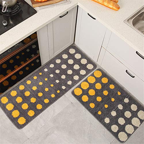 Treer Teppich Läufer für Küche Badezimmer Schlafzimmer, Gelb rutschfest Wasseraufnahme Badematte, Weicher Mikrofaser Flauschige Bequeme Badvorleger Fußmatte (Gelb Tupfen,60x90cm)