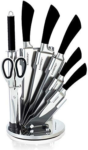 KAMBERG - Bloc couteaux de cuisine 8 pcs en Acier Inoxydable - Support Acrylique - Couteaux de cuisine - Noir - 0008131