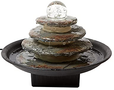 SEINHIJO Indoor Water Fountain Tabletop Fengshui Waterfall Modern Decor Gift for Desk Office LED Lights 11 Inch