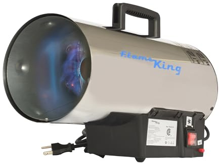 Flame King Chauffage à air pulsé portable au propane 60 000 BTU pour extérieur, idéal pour chantier, construction, garage, terrasse, acier inoxydable