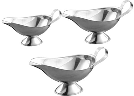 Angoily 3pcs Juice Boat Set Gravy Boat Salad Gravy Sauce Boat Spout Milk Dressing for Serving Gravy Serveware Gravy Dish Gravy Container Sauce Boat Pot Silver Stainless Steel