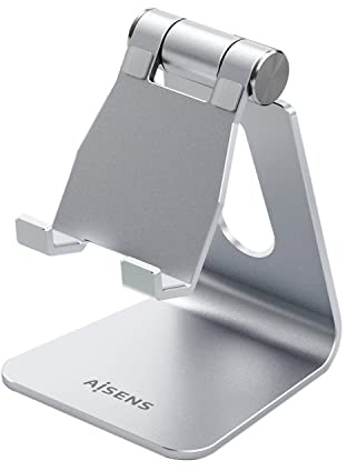 AISENS Soporte De Sobremesa Tamaño M Ajustable (1 Pivote) Para Movil / Tablet. Plata