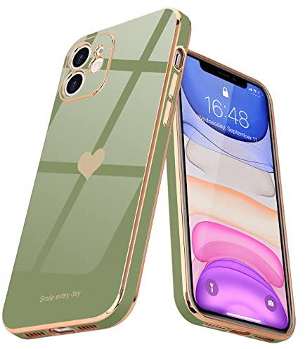 Teageo Hülle für iPhone 11 Stoßfest Frau Herzmuster, Lichtgrün | Mädchen Stilvoll Galvanisierte Schutzhülle Weich TPU Phone Case