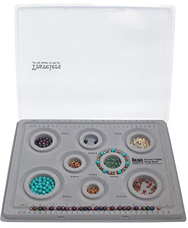 The Beadsmith Elements Armband & Fußkettchen Design Perlenbrett,10.75x13.75 Zoll,Abnehmbare transparente Abdeckung,beflockte Oberfläche, mehrere Kanäle & bedrucktes Lineal,für Schmuckherstellung
