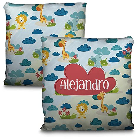 LolaPix Cojin Infantil Niño. Cojin Personalizado. Cojines Infantiles. Personalizado con Nombre. Ambas Caras. Varios tamaños y diseños. Animales Selva
