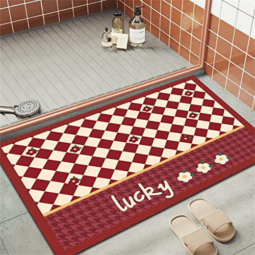 Heeboode Badematte Rutschfester Badezimmerteppich Absorbierender Badteppich 90x120cm Duschmatte Schnelltrocknende Badematte Home, Badvorleger rutschfest Waschbar, Bad Teppiche Badezimmermatte Rot