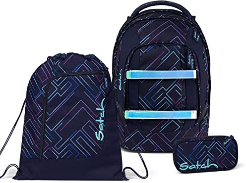 satch Pack Schulrucksack Set 3tlg. mit Schlamperbox und Sportbeutel (Purple Laser), Einheitsgröße