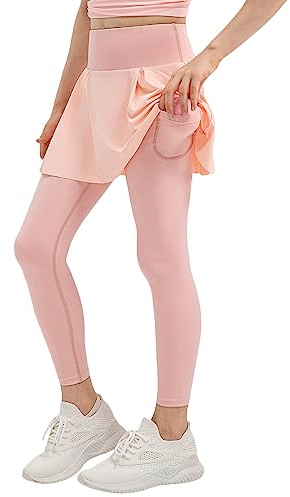NCTCITY Niñas Leggings Deportivo 2 en 1 Leggins Largos con Faldas Protección Solar UPF 50+ Secado Rápido Elástico Pantalón de Baile Mallas de Fitness para Yoga Gimnasia Ballet Correr