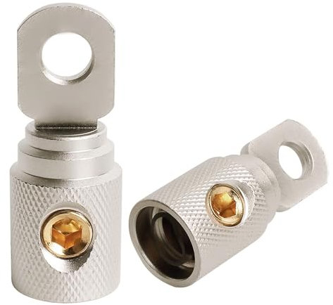 Greluma 2 Piezas Tornillo de fijación de anillo 0 AWG,terminales de anillo de batería de latón niquelado para cable de calibre 0-2