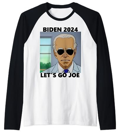 Joe Biden im Anime-Stil mit Sonnenbrille. Raglan